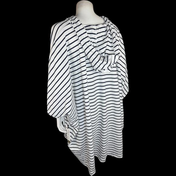 AMBERNOON II UV Hooded Striped Tunic Cover-Up White Navy 1X NWT Cotton Blend - Picture 6 of 16